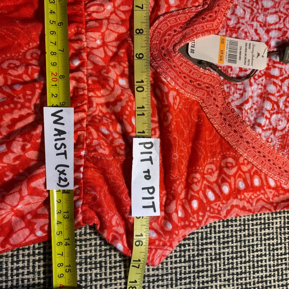 New Tommy Bahama Maxi Dress Boho Dahlia Medallion Women 100% Linen Red S 4/6 - Picture 3 of 7